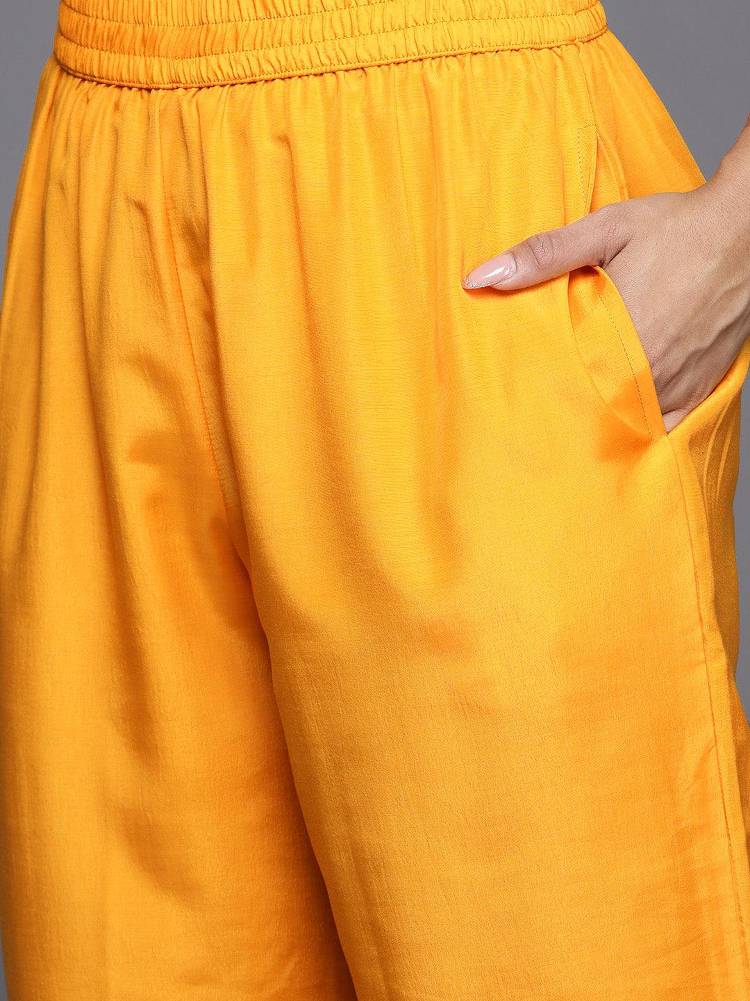 Mustard Woven Design Silk Straight Suit With Dupatta