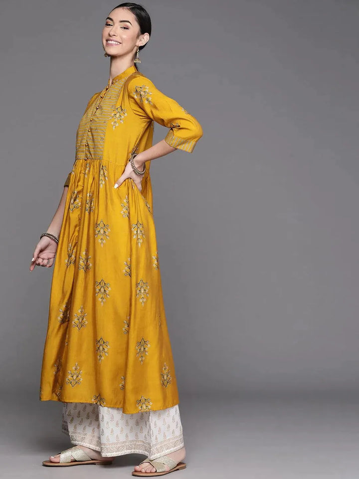 Mustard Yoke Design Chanderi Silk Kurta - Libas