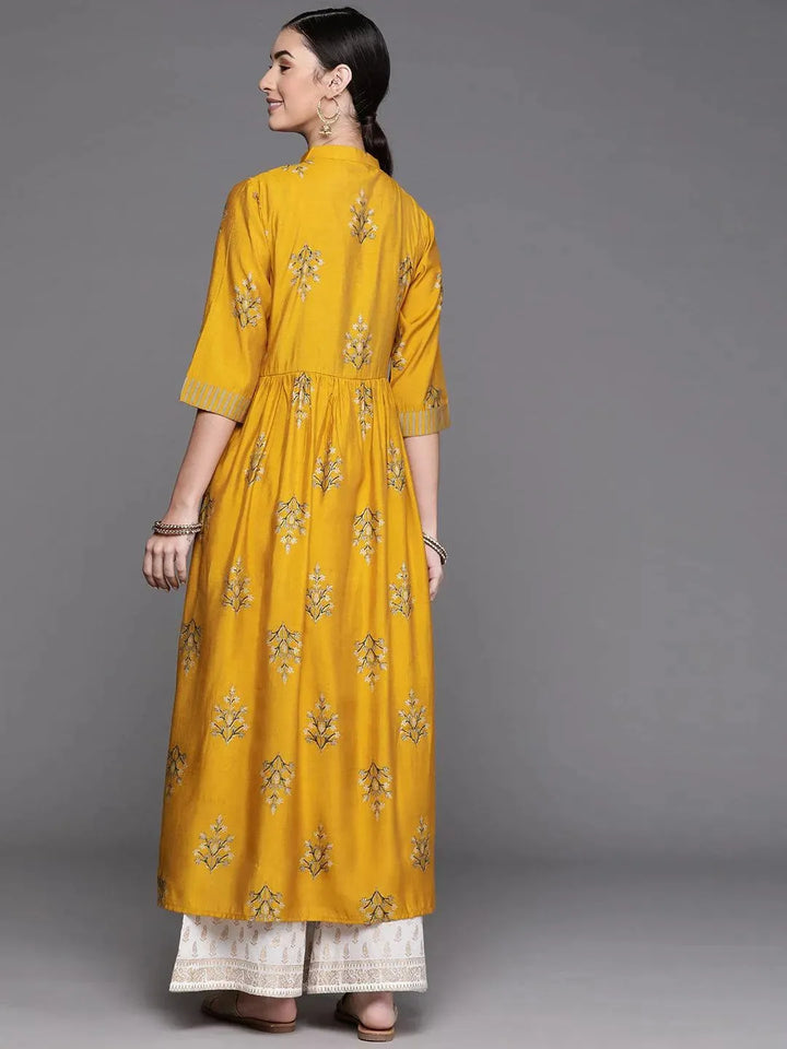Mustard Yoke Design Chanderi Silk Kurta - Libas
