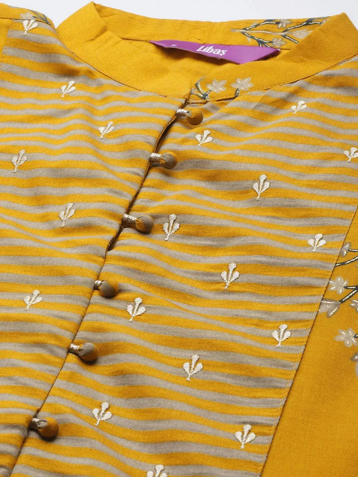 Mustard Yoke Design Chanderi Silk Kurta - Libas