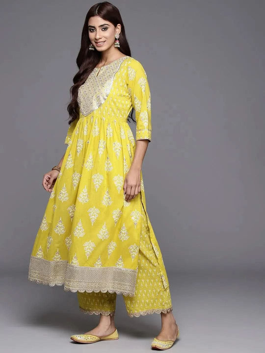 Women'S Mustard Yellow Yoke Design Kurta With Palazzos