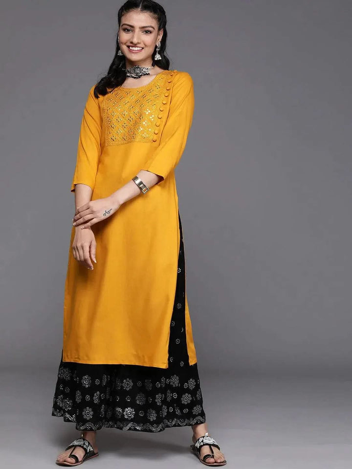 Mustard Yoke Design Rayon Kurta - Libas