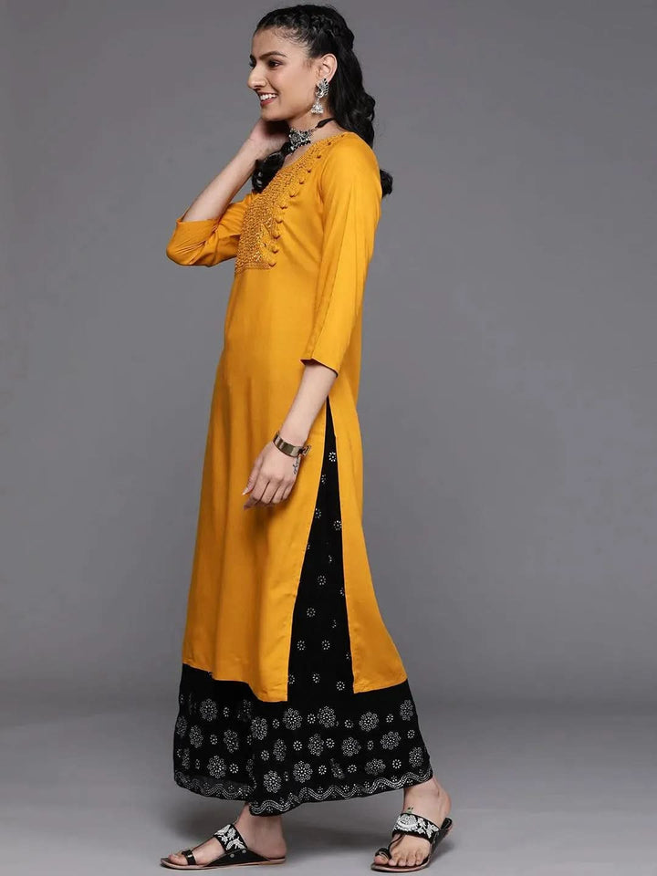 Mustard Yoke Design Rayon Kurta - Libas