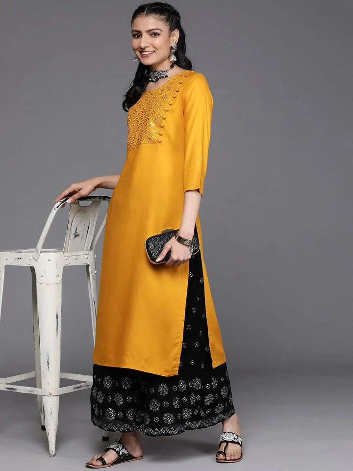 Mustard Yoke Design Rayon Kurta - Libas