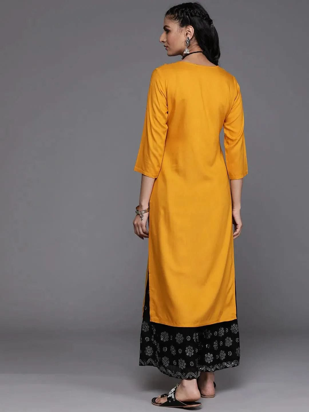 Mustard Yoke Design Rayon Kurta - Libas