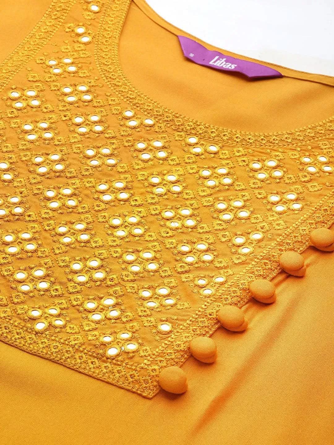 Mustard Yoke Design Rayon Kurta - Libas 