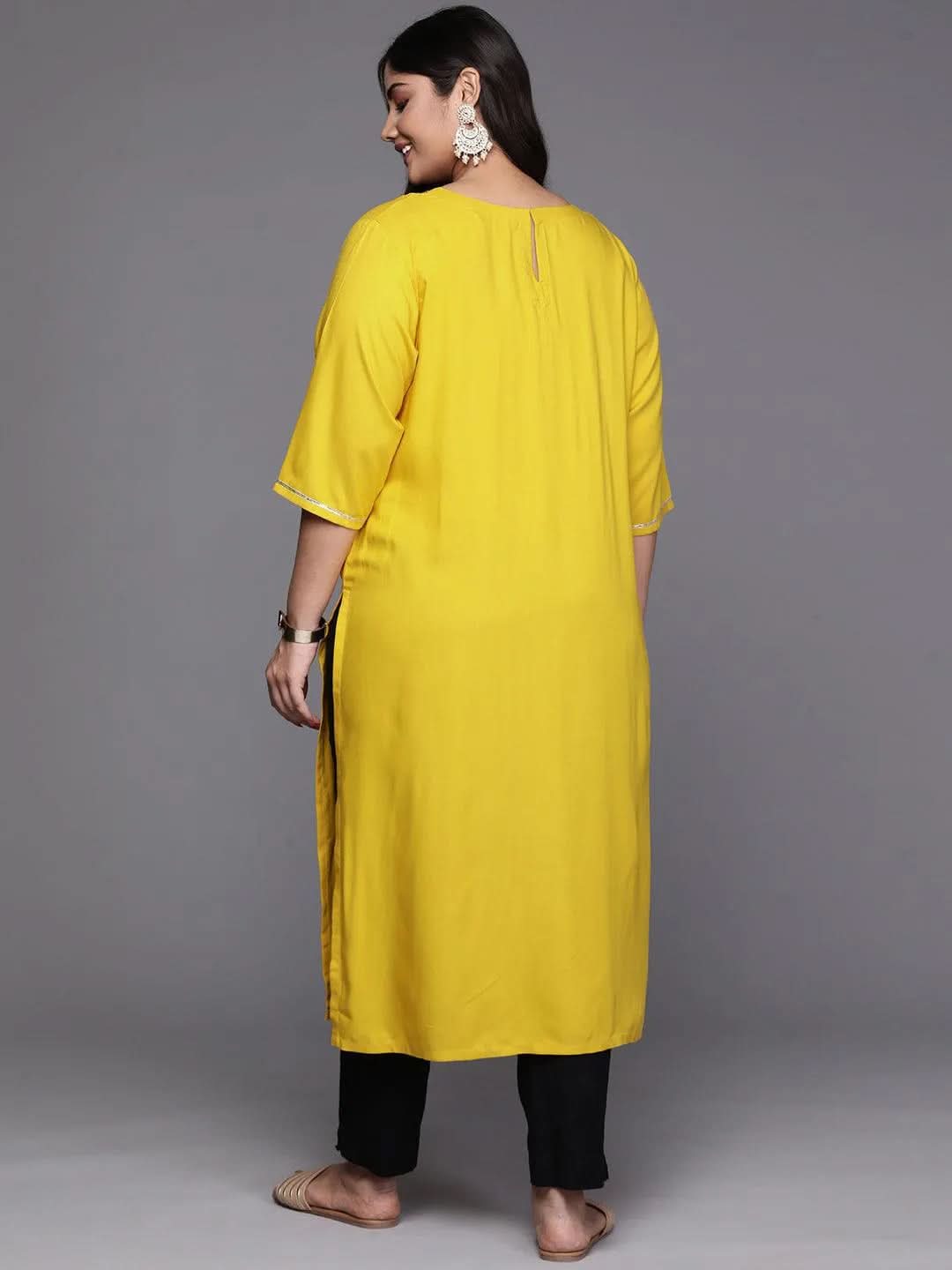 Mustard Yoke Design Rayon Straight Kurta - Libas 