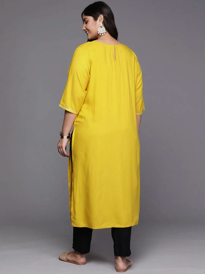 Mustard Yoke Design Rayon Straight Kurta - Libas