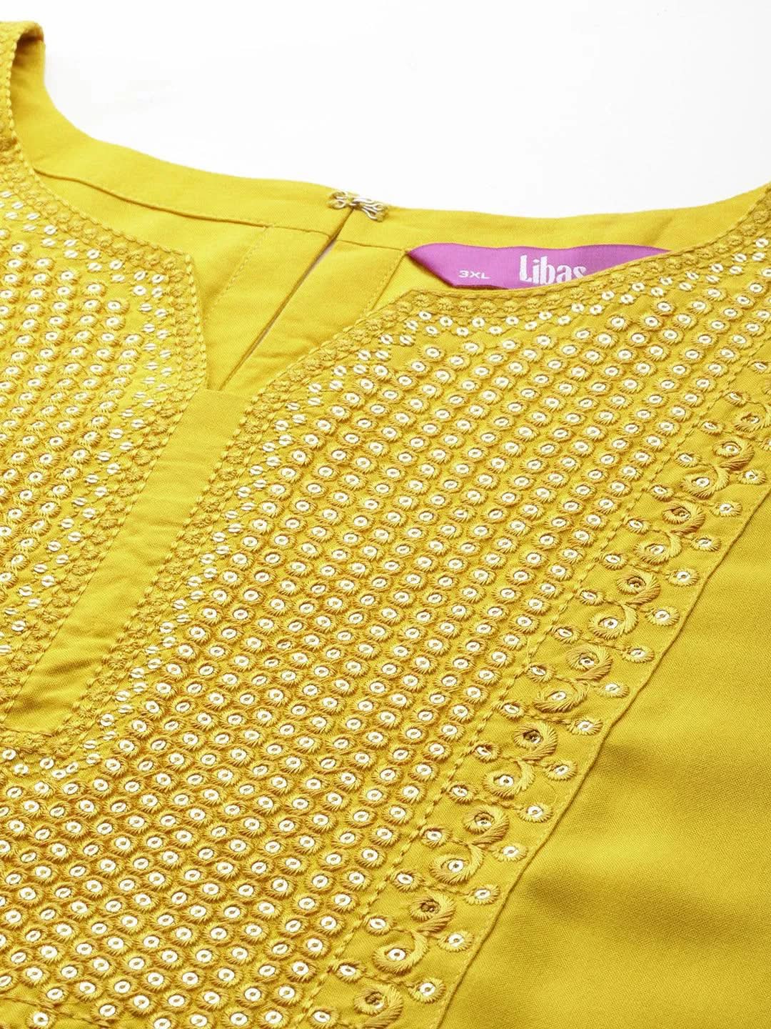 Mustard Yoke Design Rayon Straight Kurta - Libas 