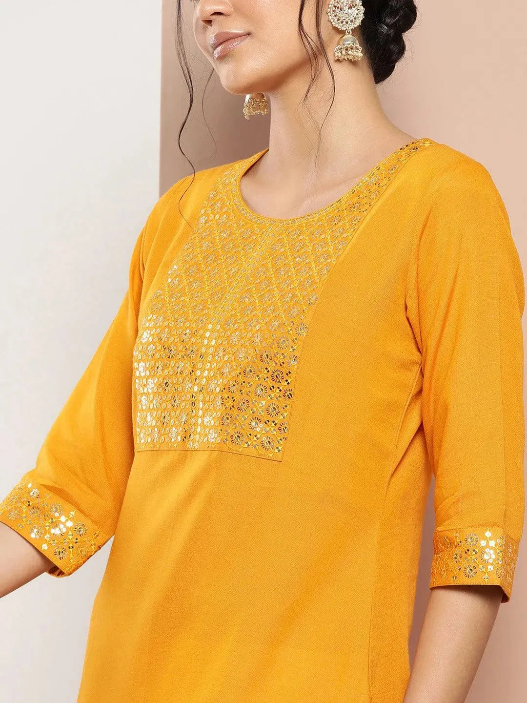 Mustard Yoke Design Rayon Straight Kurta - Libas 