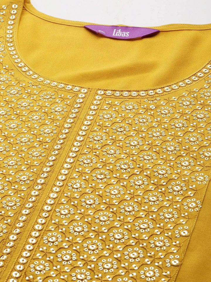 Mustard Yoke Design Rayon Straight Kurta - Libas