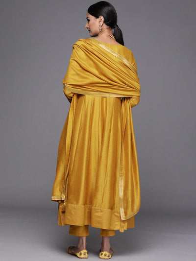 Mustard Yoke Design Silk Blend Anarkali Suit Set - Libas