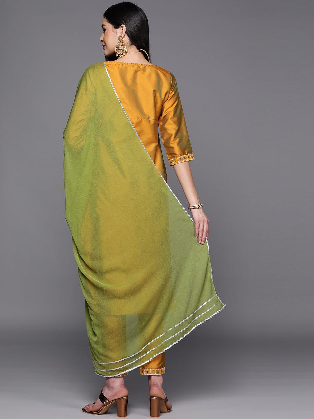 Mustard Yoke Design Silk Blend Straight Kurta With Dupatta