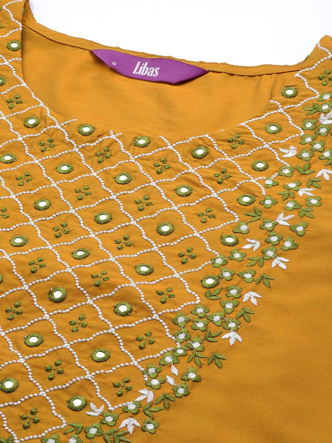 Mustard Yoke Design Silk Blend Straight Kurta With Dupatta