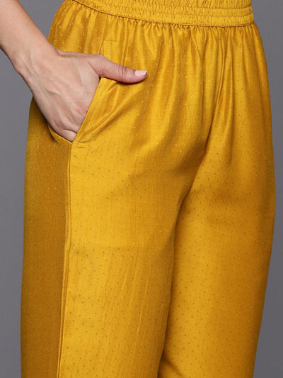 Mustard Yoke Design Silk Blend Straight Kurta With Palazzos & Dupatta - Libas