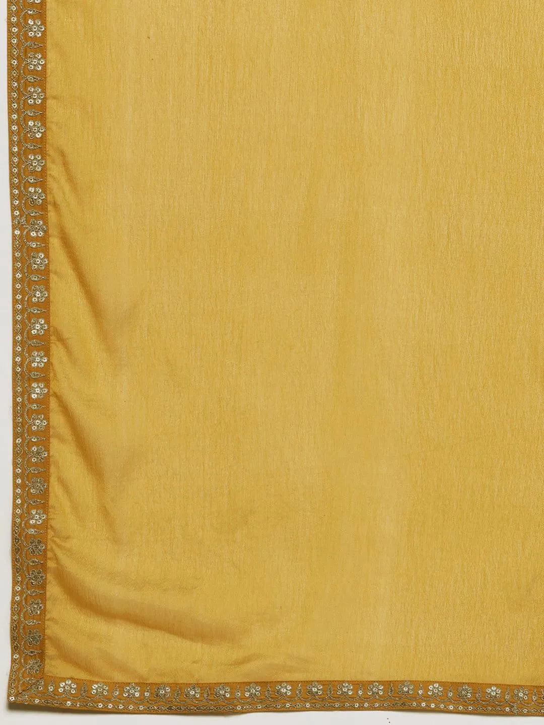 Mustard Yoke Design Silk Blend Straight Kurta With Trousers & Dupatta - Libas 