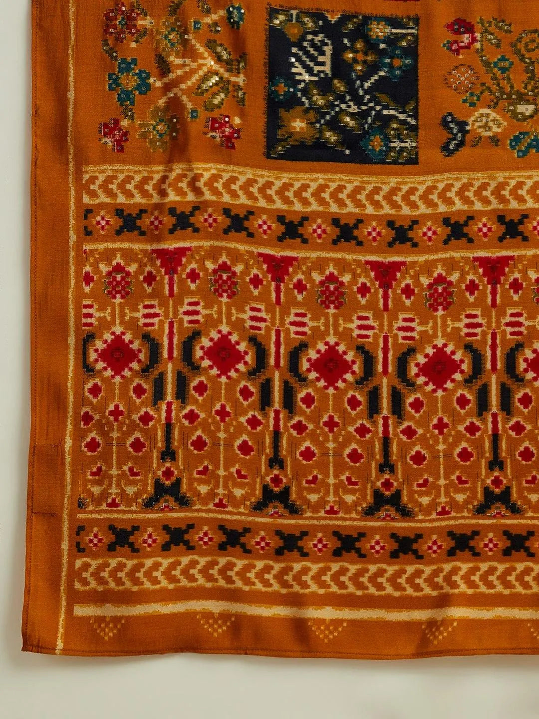 Mustard Yoke Design Silk Blend Straight Kurta With Trousers & Dupatta - Libas 