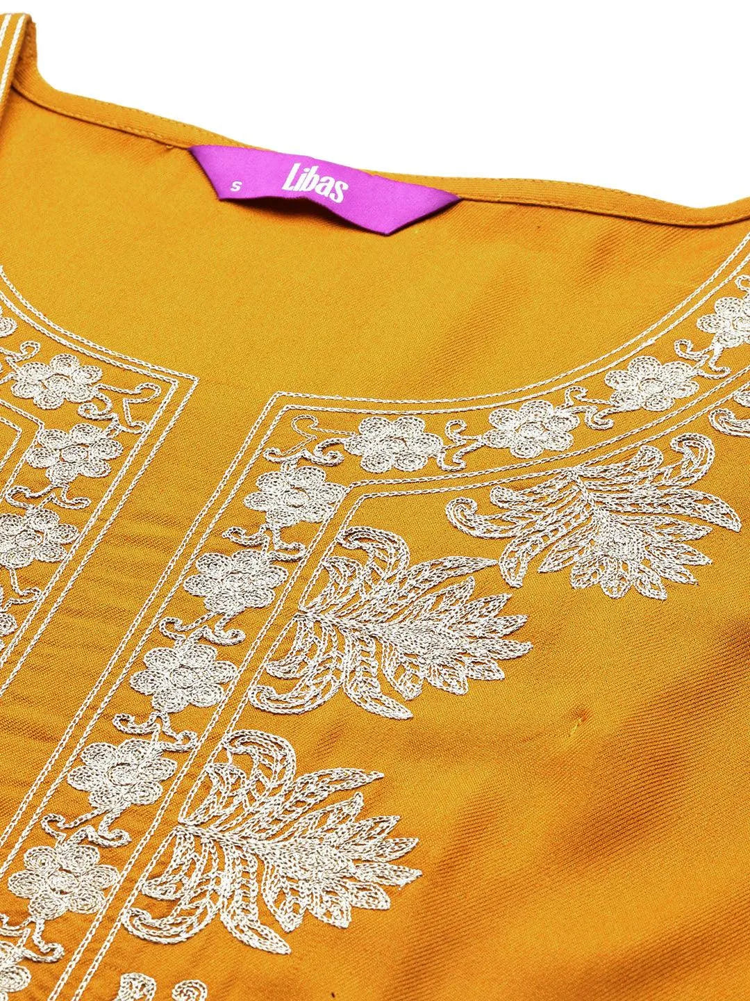 Mustard Yoke Design Wool Blend Straight Kurta With Palazzos - Libas 