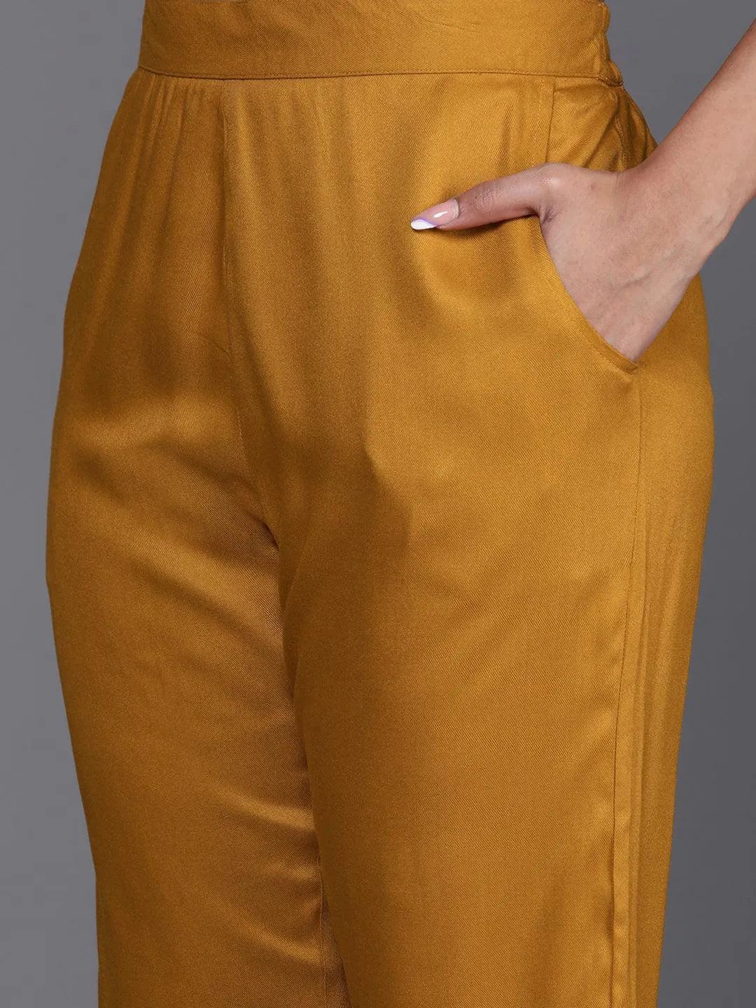 Mustard Yoke Design Wool Blend Straight Kurta With Palazzos - Libas 