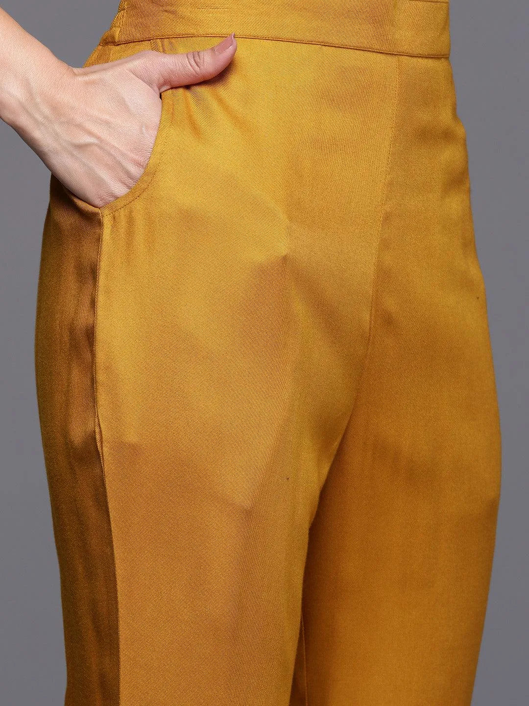 Mustard Yoke Design Wool Blend Straight Kurta With Palazzos - Libas 