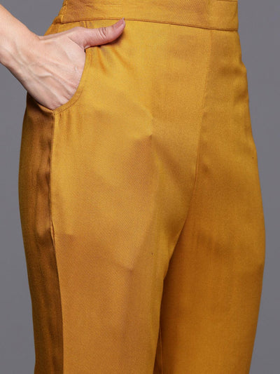Mustard Yoke Design Wool Blend Straight Kurta With Palazzos - Libas