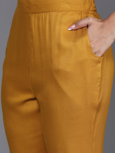 Mustard Yoke Design Wool Blend Straight Kurta With Trousers - Libas