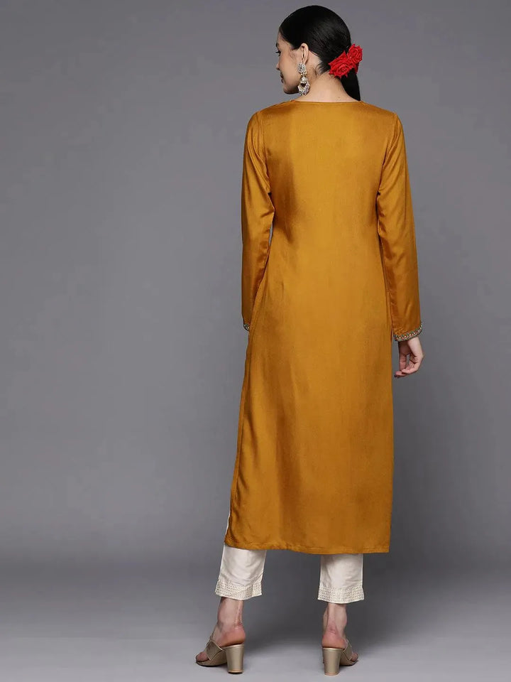 Mustard Yoke Design Wool Straight Kurta - Libas