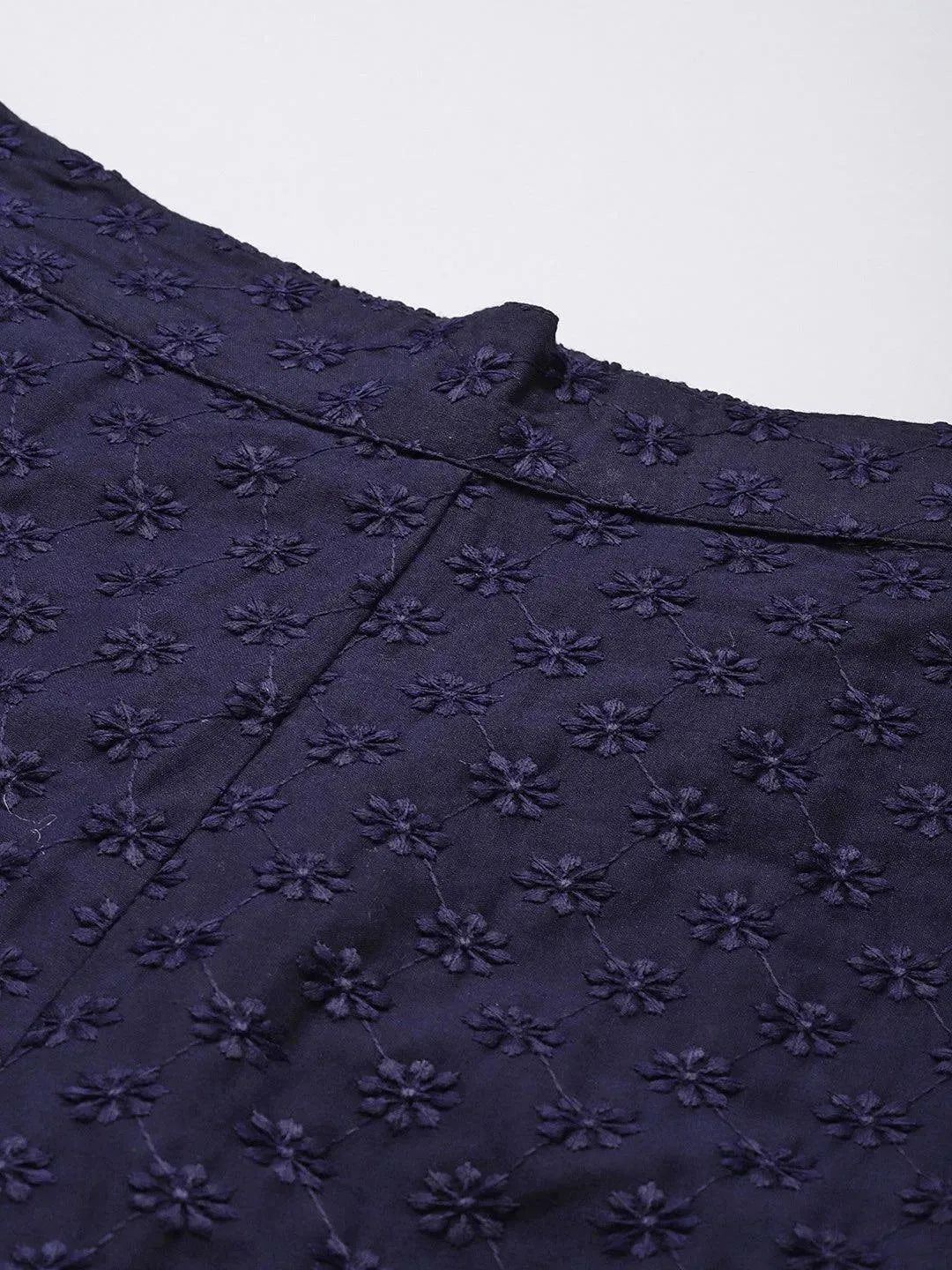Navy Blue Embroidered Cotton Palazzos - Libas 