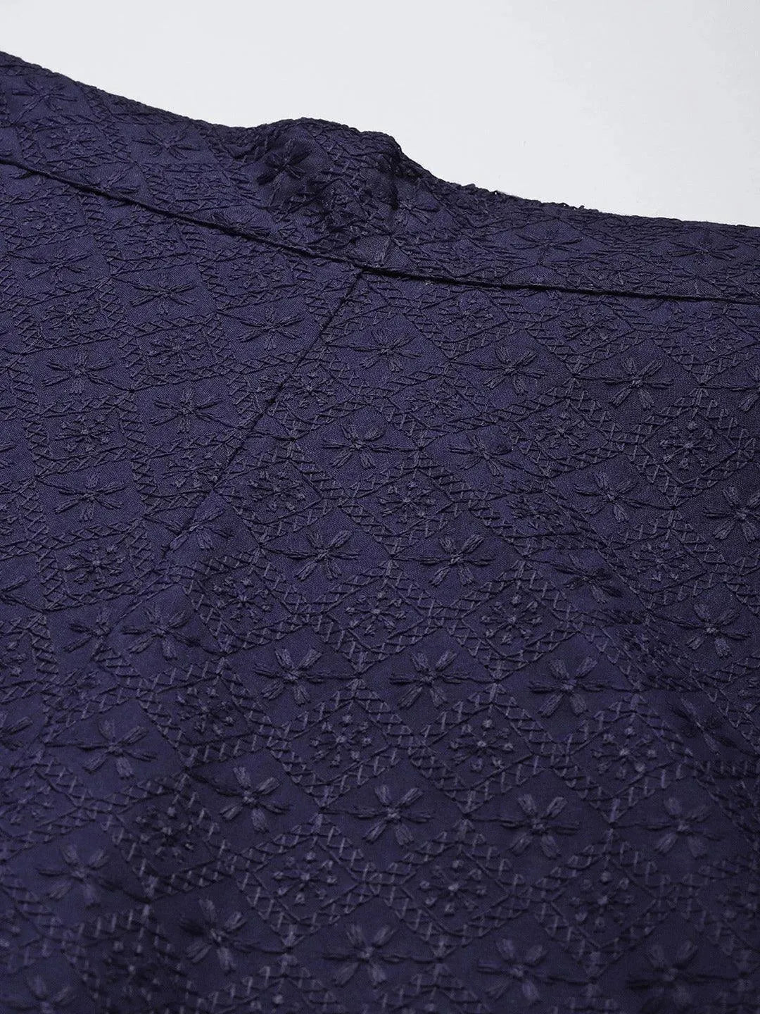 Navy Blue Embroidered Cotton Palazzos - Libas 