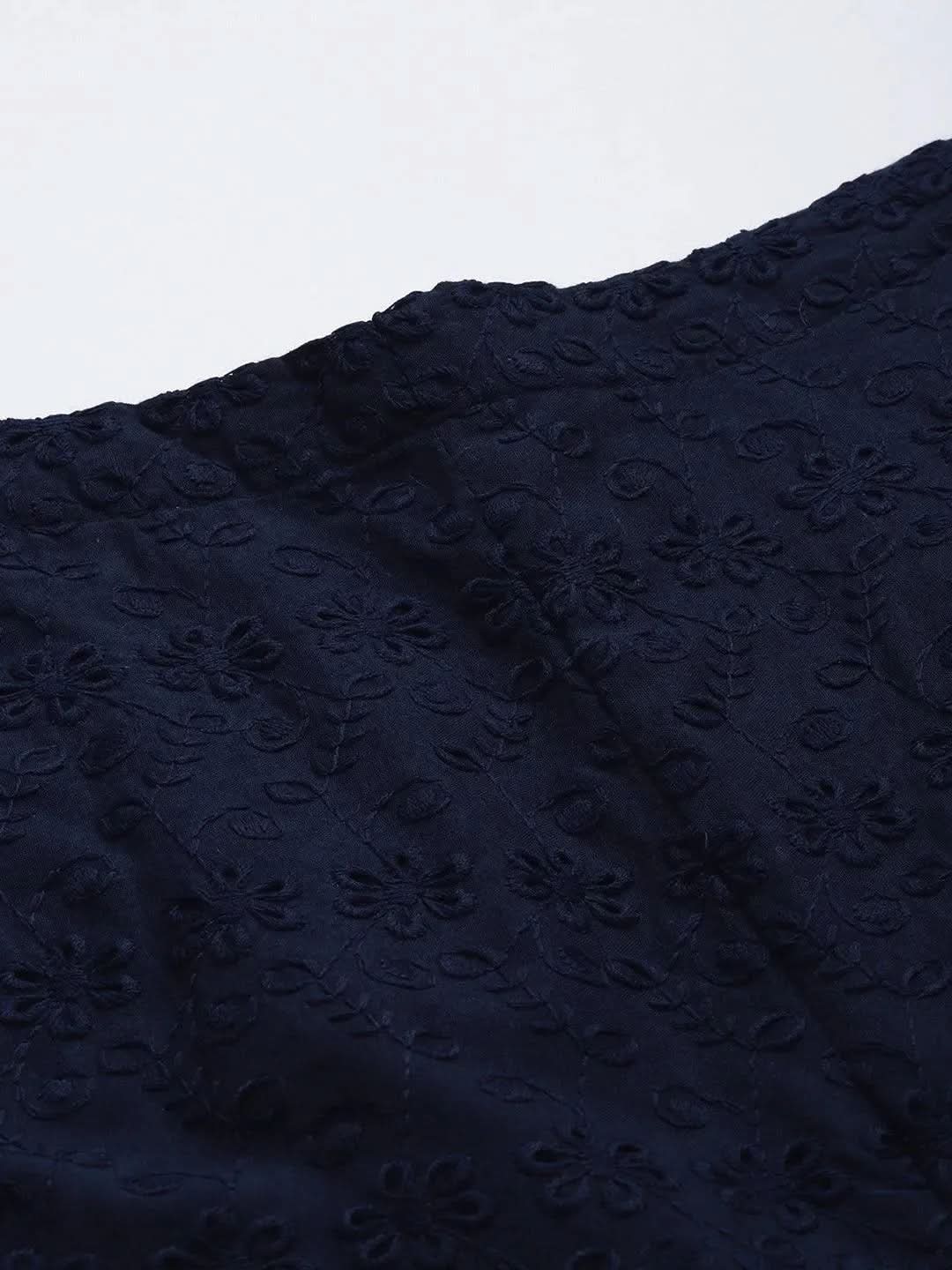 Navy Blue Embroidered Cotton Palazzos - Libas 