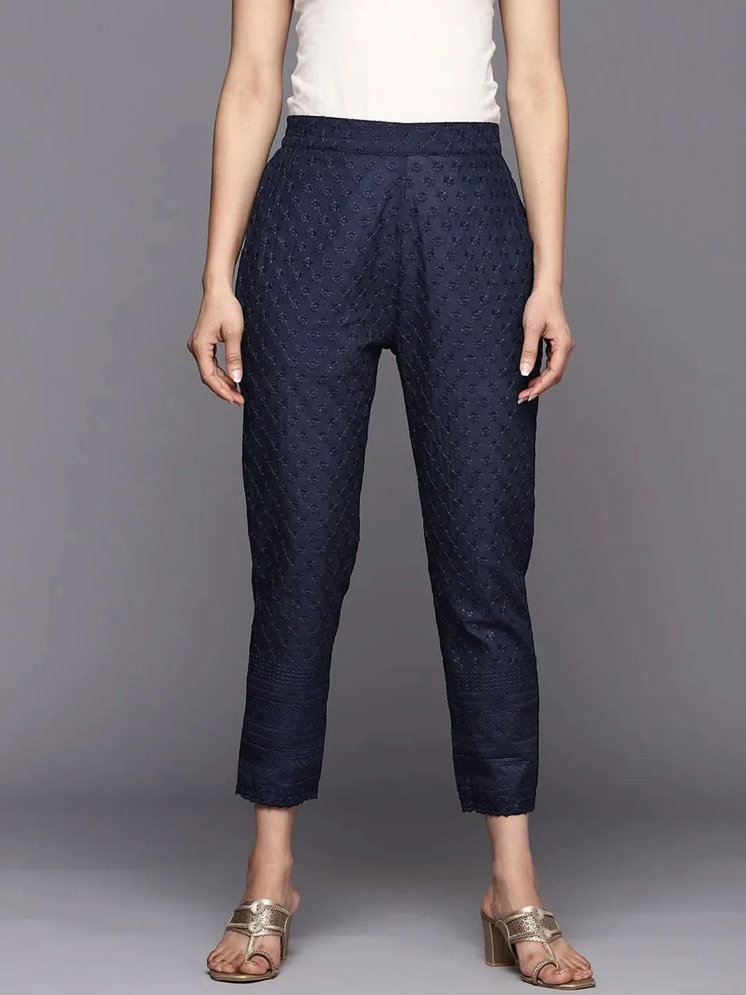 

Navy Blue Embroidered Cotton Trousers