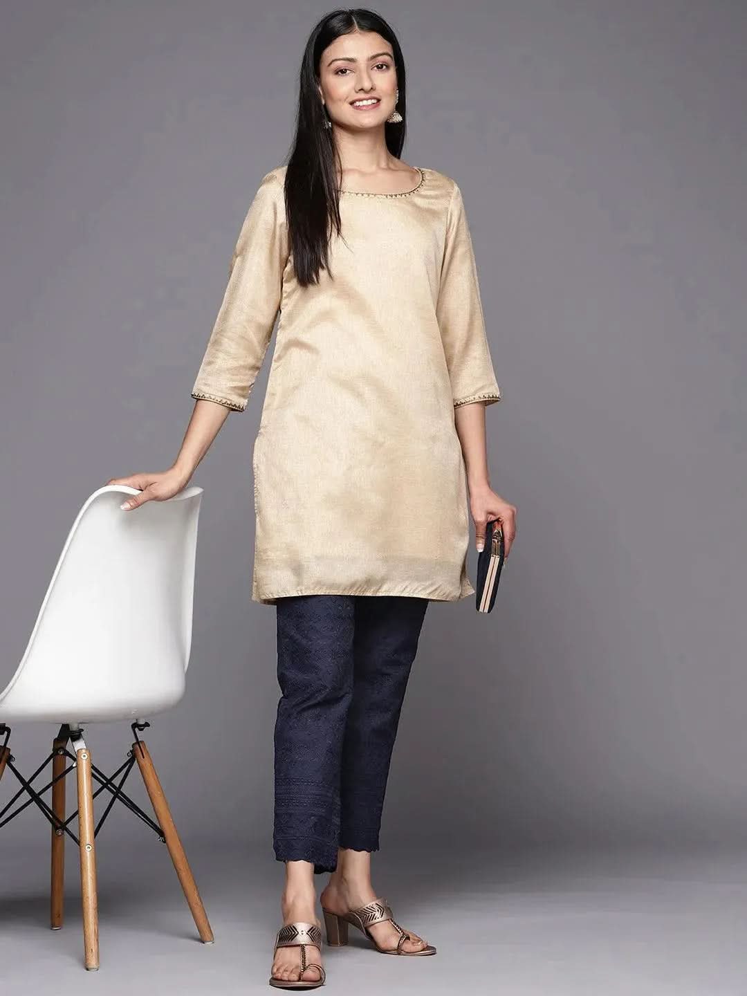 

Navy Blue Embroidered Cotton Trousers