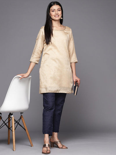 Navy Blue Embroidered Cotton Trousers - Libas