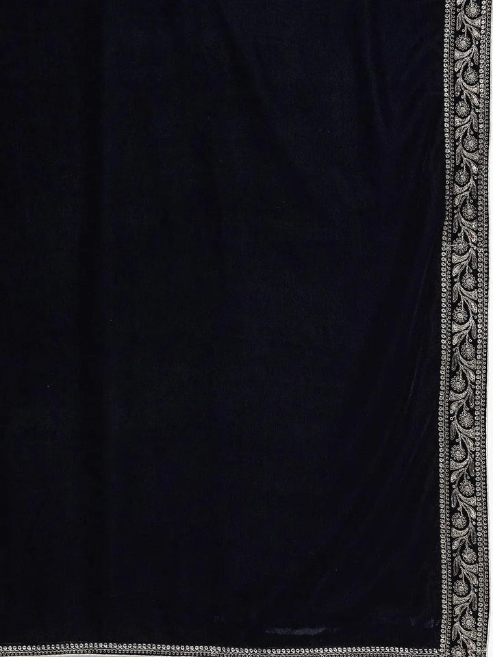 Navy Blue Embroidered Velvet Anarkali Suit Set - Libas