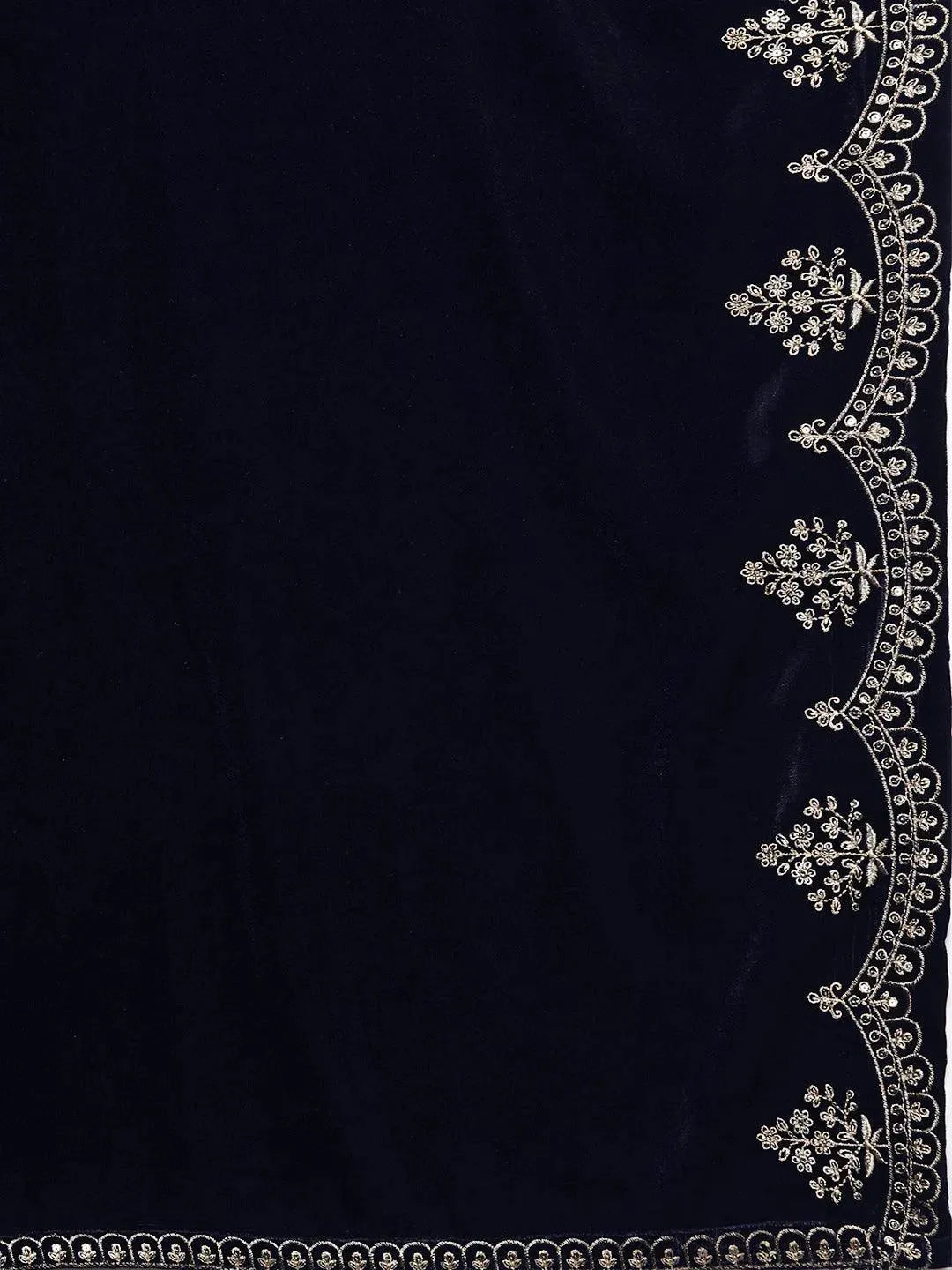Navy Blue Embroidered Velvet Straight Suit Set - Libas 