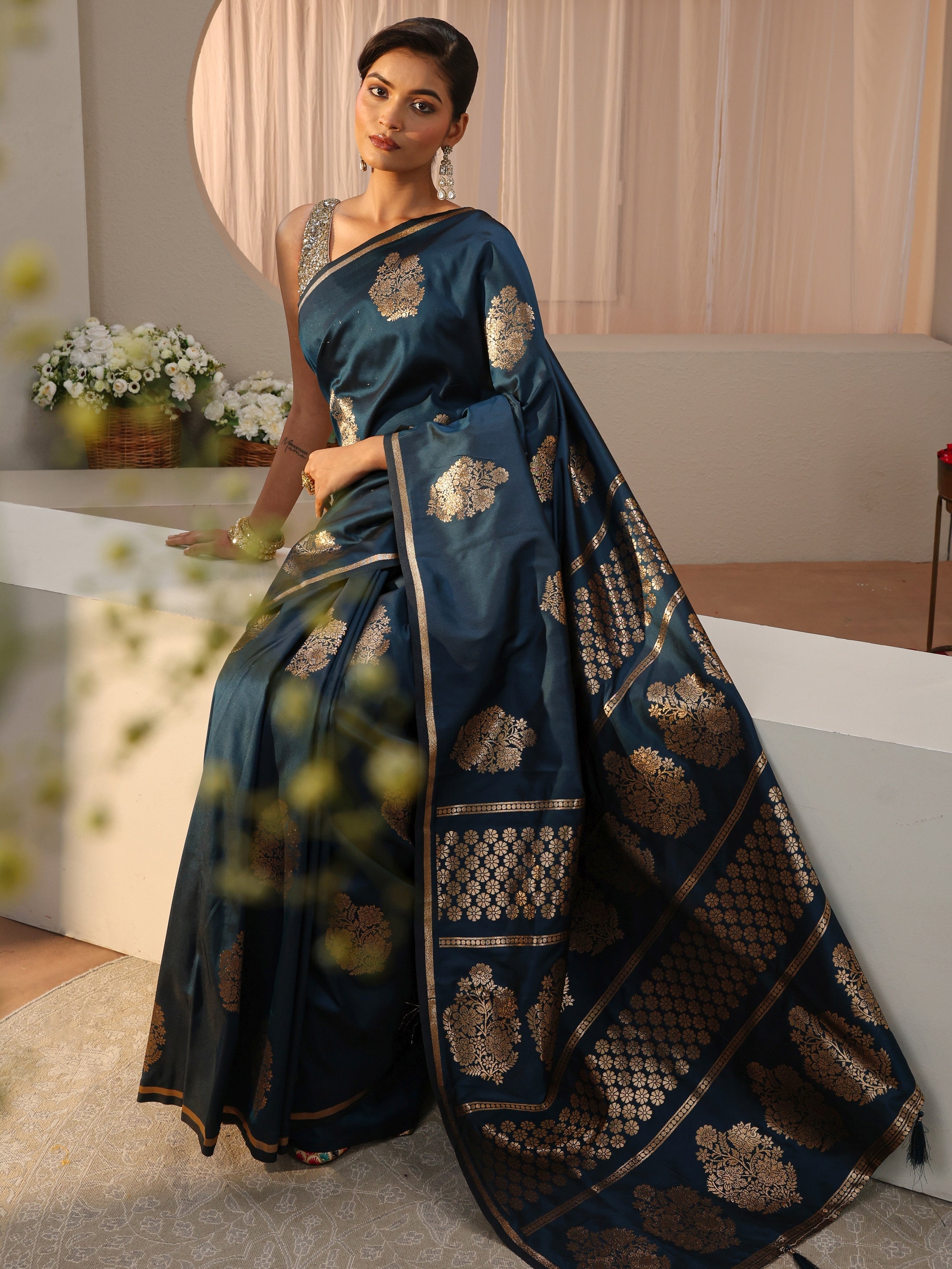 Libas Navy Blue Kanjeevaram Silk Blend Saree-picture-38