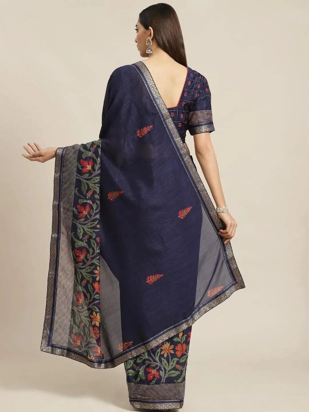 

Navy Blue Printed Chiffon Saree