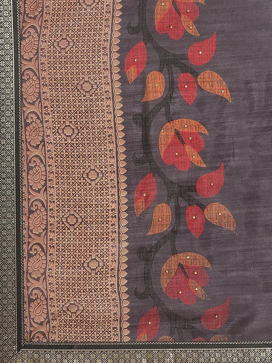 Navy Blue Printed Chiffon Saree - Libas 