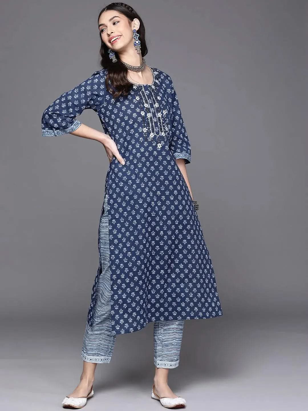 

Buy Navy Blue Printed Cotton Kurta - 23389O- | Libas Ethnic Wear Online