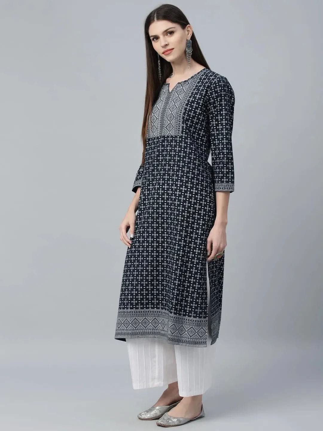 

Buy Navy Blue Printed Cotton Kurta - 9218- | Libas Ethnic Wear Online
