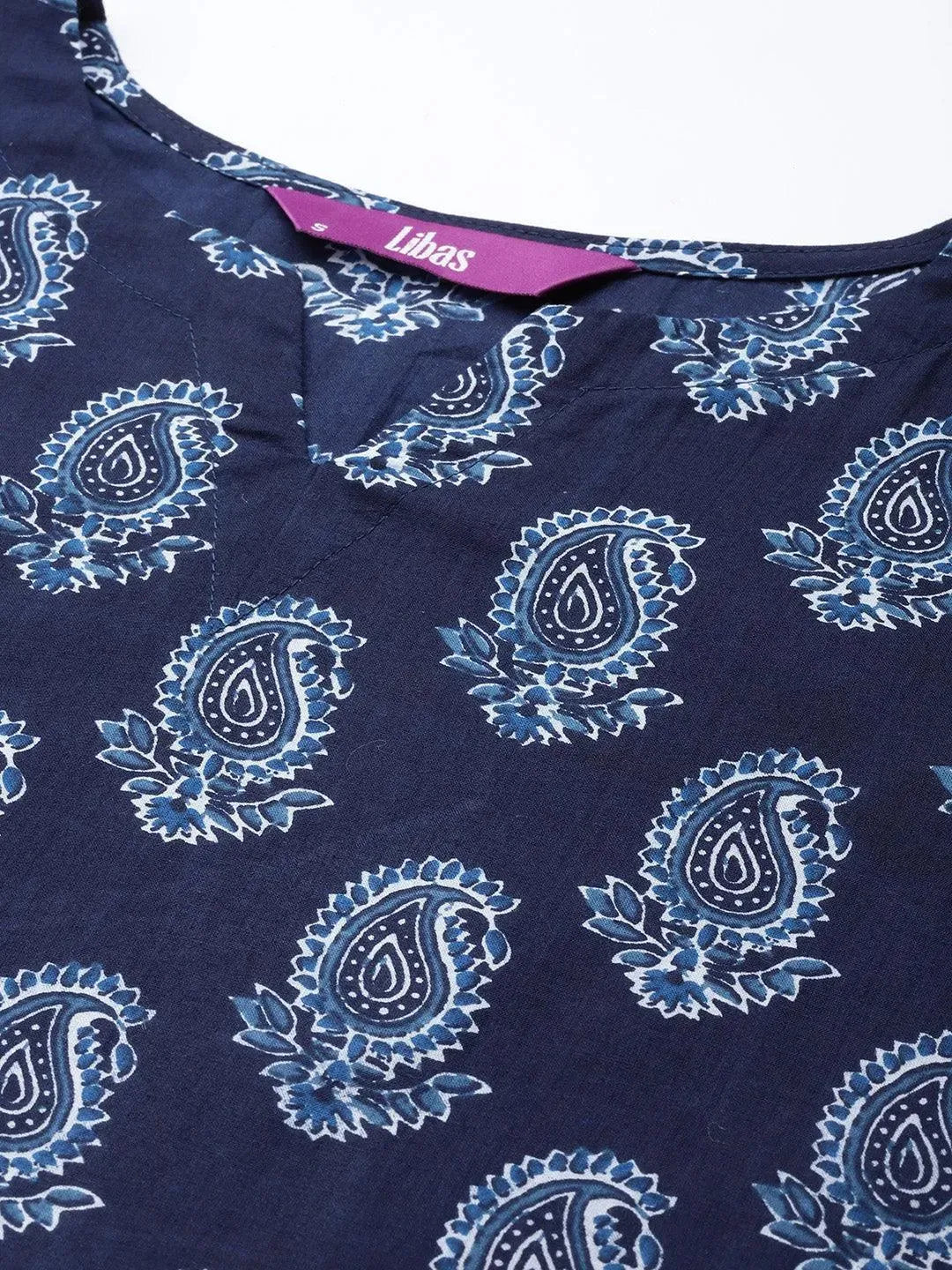 Navy Blue Printed Cotton Night Suit - Libas 