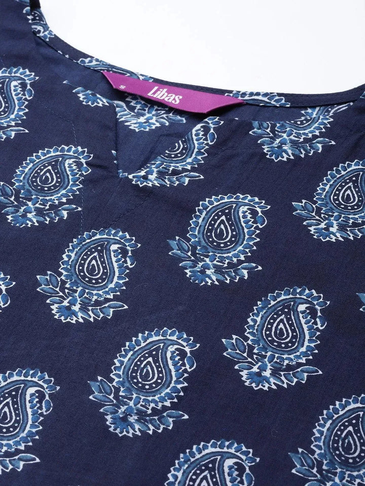 Navy Blue Printed Cotton Night Suit - Libas
