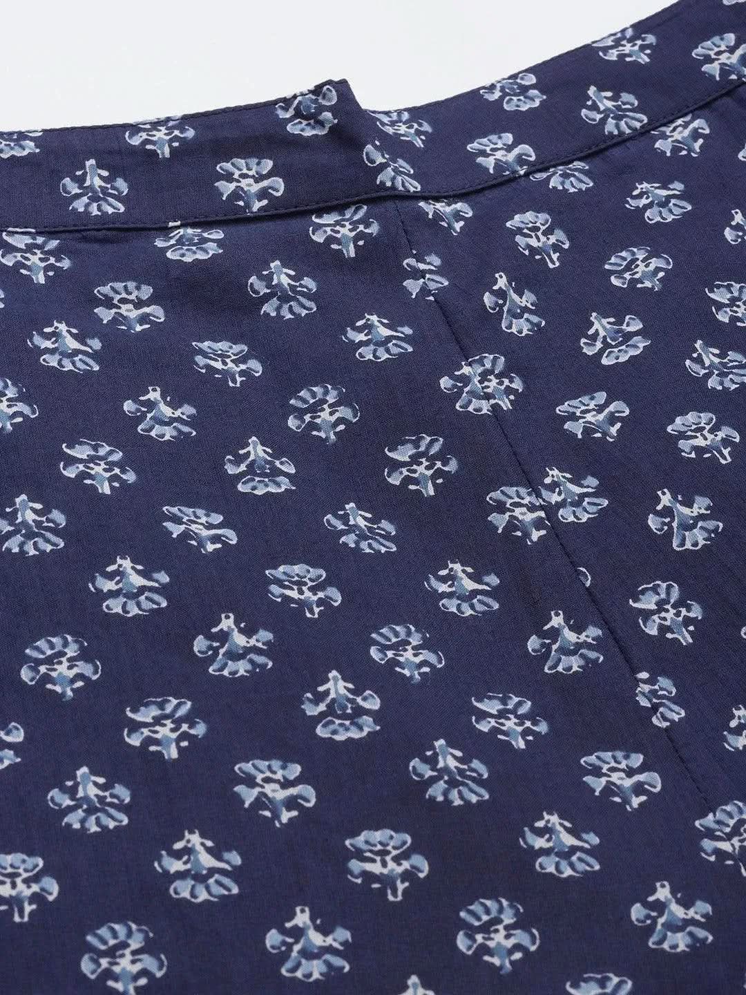 Navy Blue Printed Cotton Night Suit - Libas 