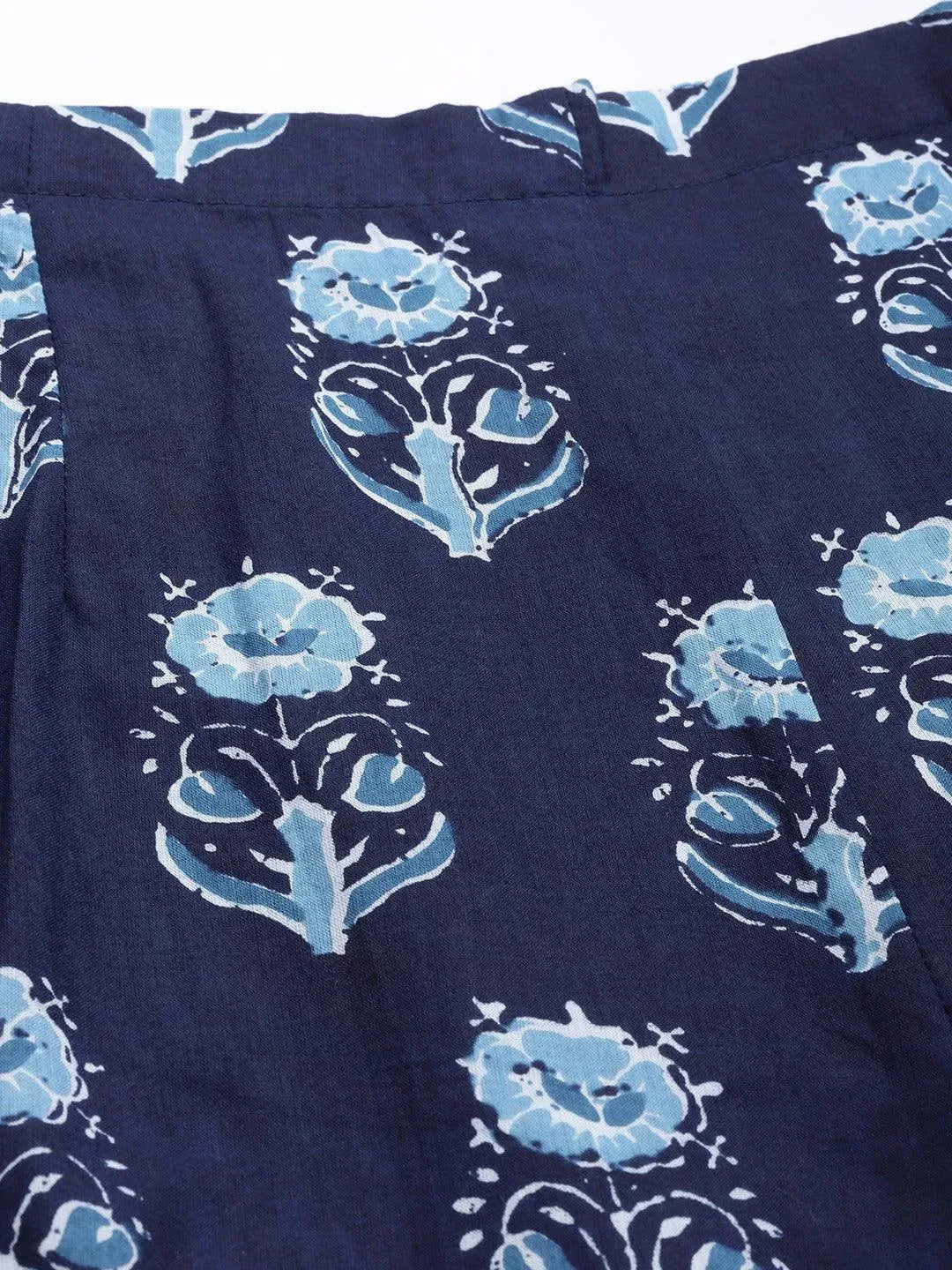 Navy Blue Printed Cotton Night Suit - Libas 