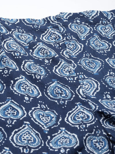 Navy Blue Printed Cotton Night Suit - Libas