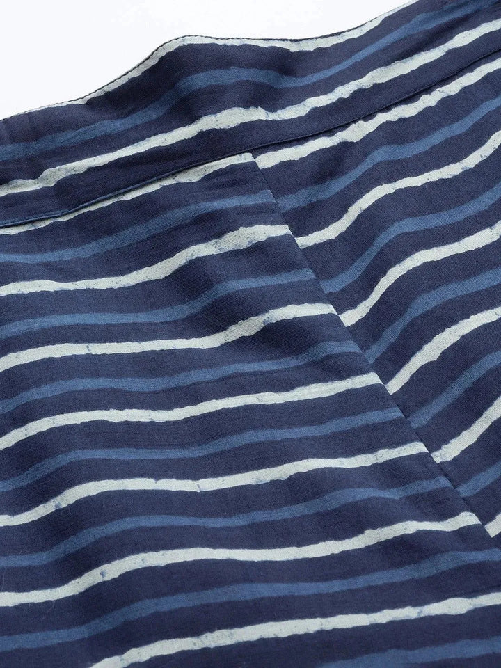 Navy Blue Printed Cotton Palazzos - Libas