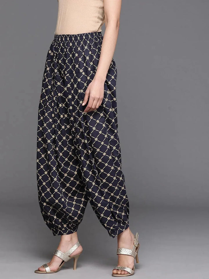 Navy Blue Printed Cotton Salwar Pants - Libas