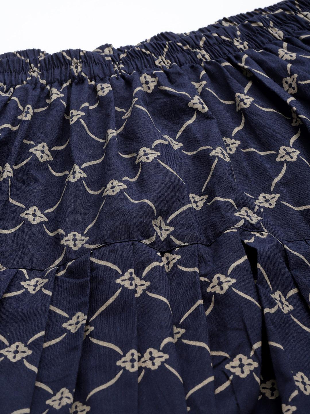 Navy Blue Printed Cotton Salwar Pants - Libas