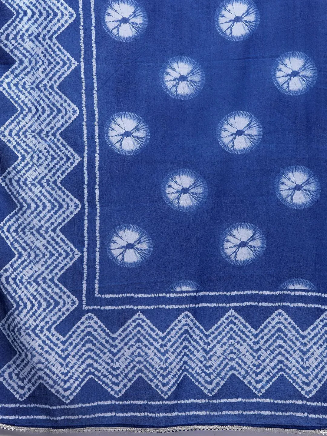 Navy Blue Printed Cotton Straight Kurta With Palazzos & Dupatta - Libas 