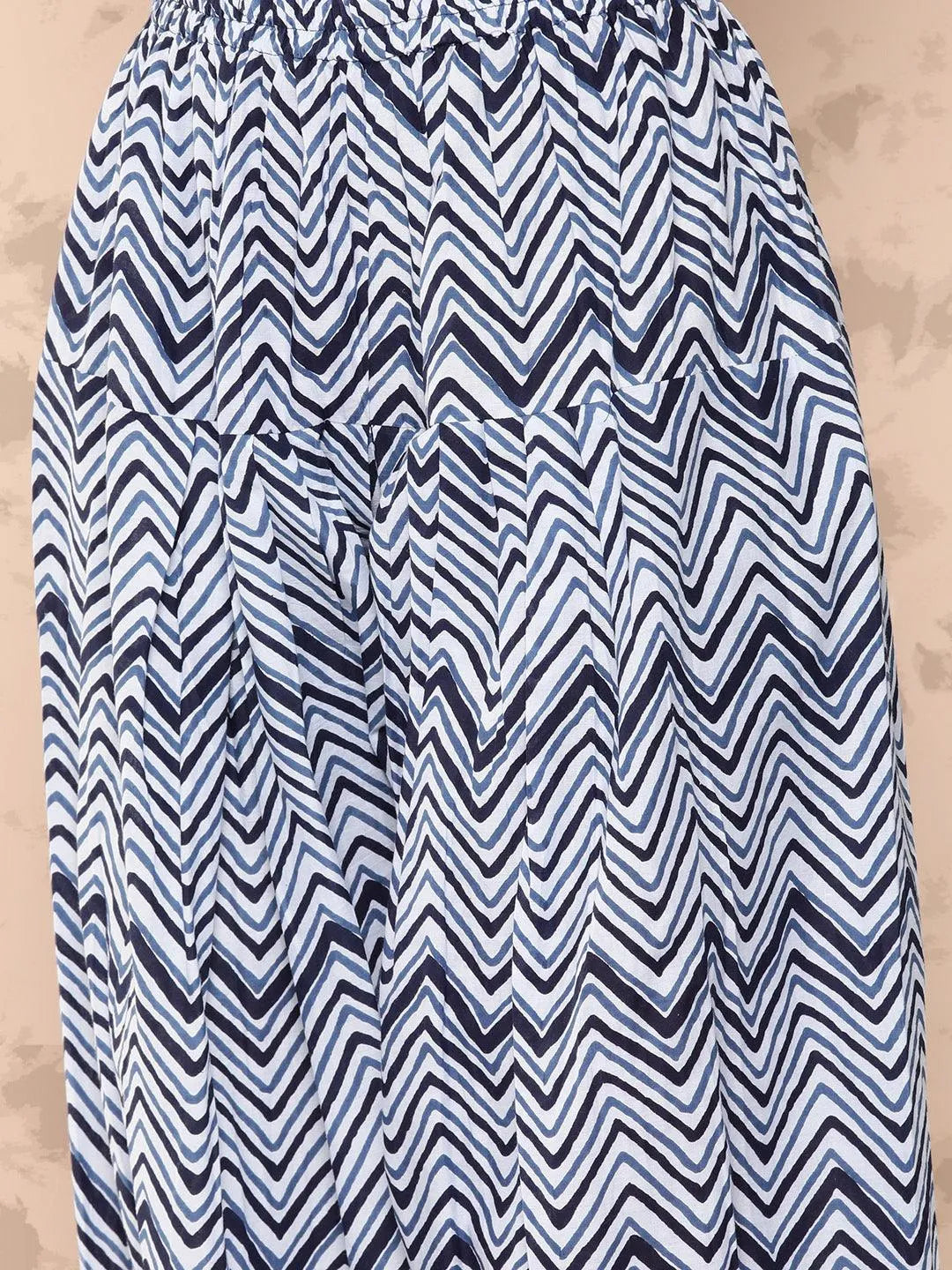 Navy Blue Printed Cotton Straight Kurta With Salwar & Dupatta - Libas 